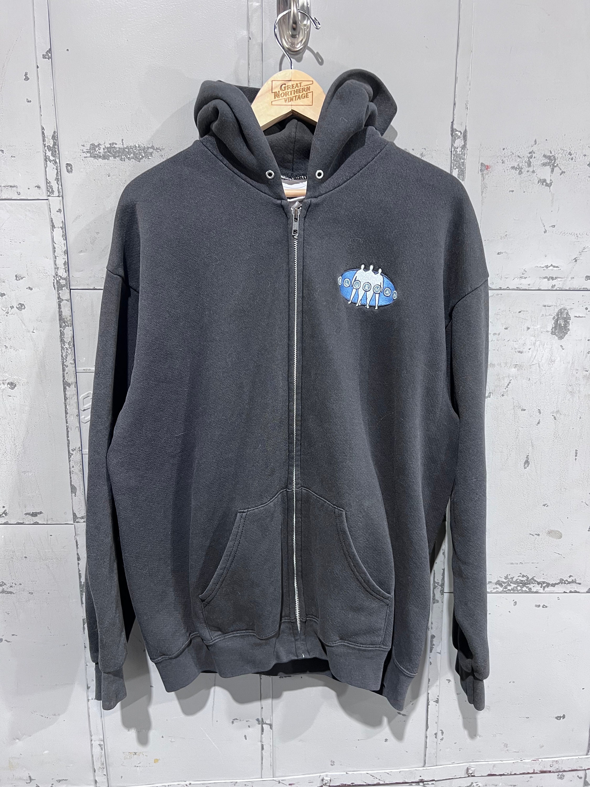Large 2000s Blue Man Zip up Sweatshirt Basic Blank Sportswear