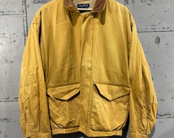 Vintage Nautica Chore jas jas schuur leren kraag vervaagd in stijl gedragen Medium