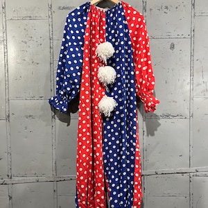 M/L 80s Vintage Halloween Costume, Homemade Cotton Circus Clown jumpsuit polka dots split Adult Medium large