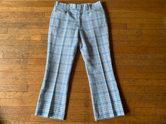 70s 37x30.5 Plaid Flared Pants - image 1