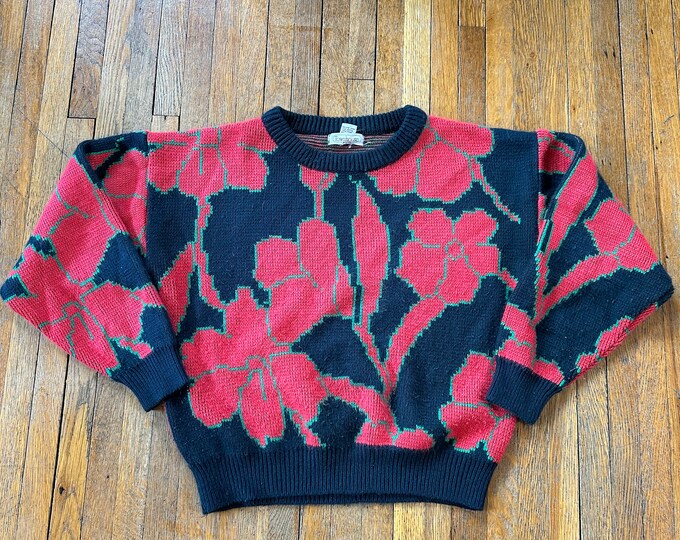 Winter Women Vintage Mock Neck Floral Knit Sweater