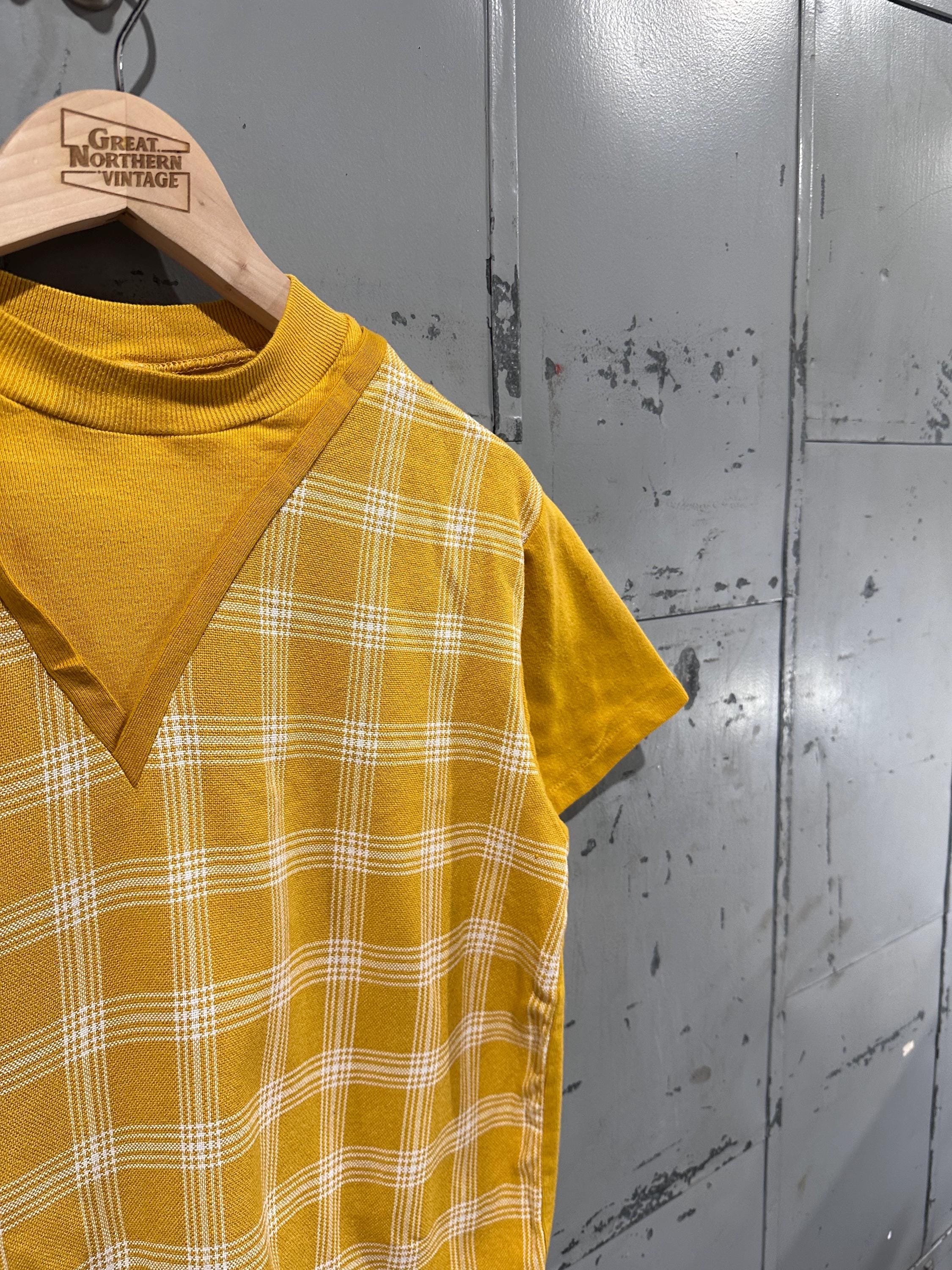 True Vintage 60s Campus Brand Yellow Plaid V Neck Preppy Cotton Blend ...