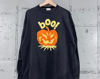 サイズ XXL 90年代ハロウィンTシャツ「ブー」パンプキンジャックオーランタンハロウィンTシャツ