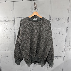 Vintage 90s Plaid Earth Tone Green Tricots St Raphael Pure Wool Sweater Large Geometric pattern