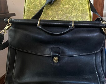 Vintage 1990s COACH Beekman Black Leather Briefcase 5266 Handle Bag