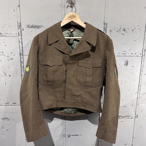 WWII Ike Jacket Cropped Us Army Jacket Size 40 Long Green Wool