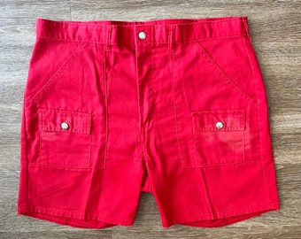 70s 6 Pocket Red Denim Jean Shorts Vintage Hippy Booty Shorts