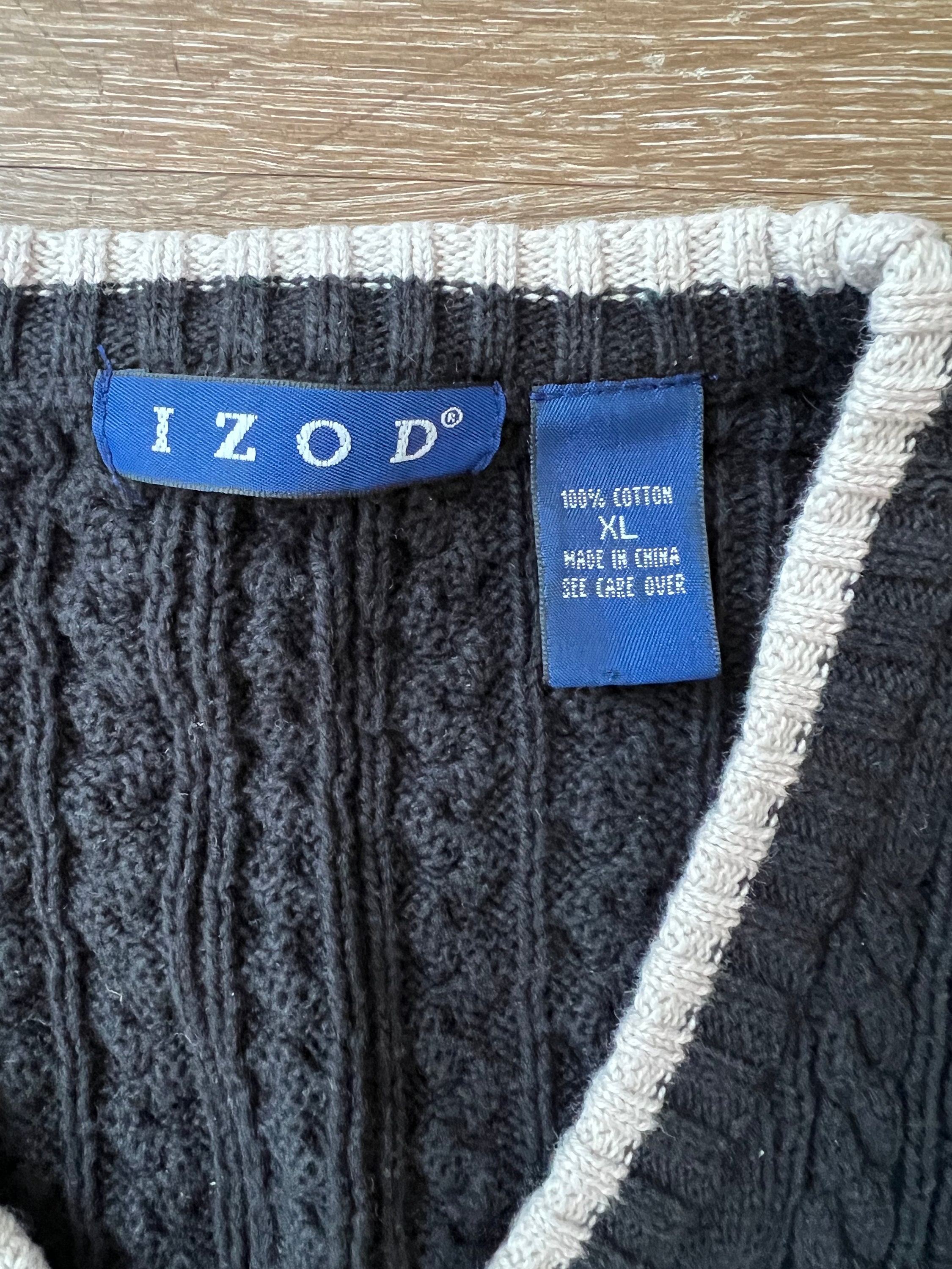 90s Izod Black & White Trim Cable Knit Sweater Vest - Etsy