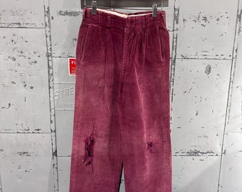 Pantaloni Colligate vintage anni '50 Jack Prep Brand in velluto a coste color vino sbiadito e usurato, 26x27