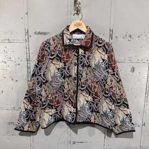 Vintage 90s Sara Studios All Cotton Vibrant Funky Horse Pattern Tapestry Button Up Pullover Jacket Medium
