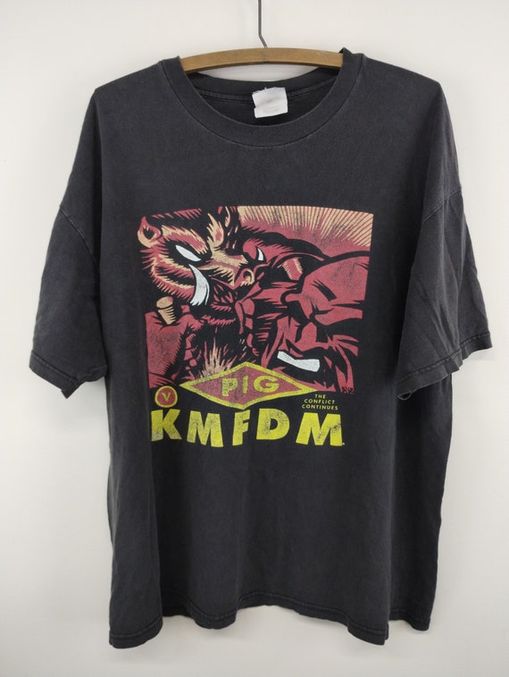 XL 90s Pigs KMFDM Radio Black T-Shirt XLarge 1990… - image 1