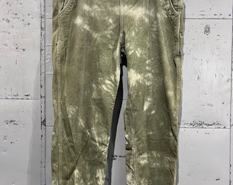 90s, Extra große 29-Länge olive Tie Dye Gramicci G-Serie Gürtelhose