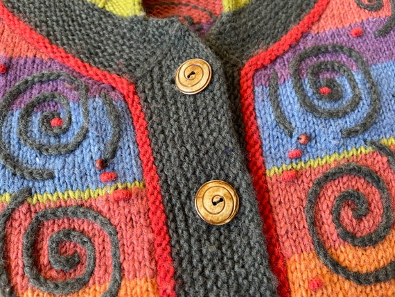 Vintage Newari Hand-Knit in Nepal Wool Button-Up … - image 4