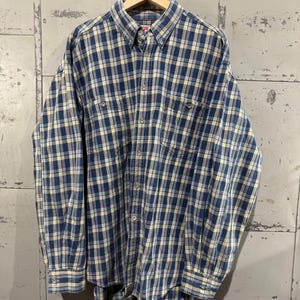 vintage Chemise boutonnée en coton à carreaux Levi&#39;s avec deux poches Bleu classique