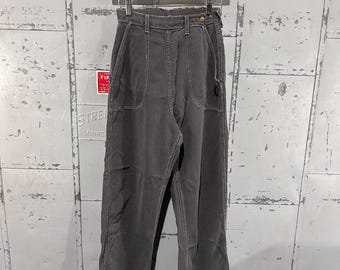 True Vintage 50er Jahre Blue Bell Marke Schwarz Kontrast Stitch Accessoire Farm Workwear Denim Seitlicher Reißverschluss Jeans 25x28