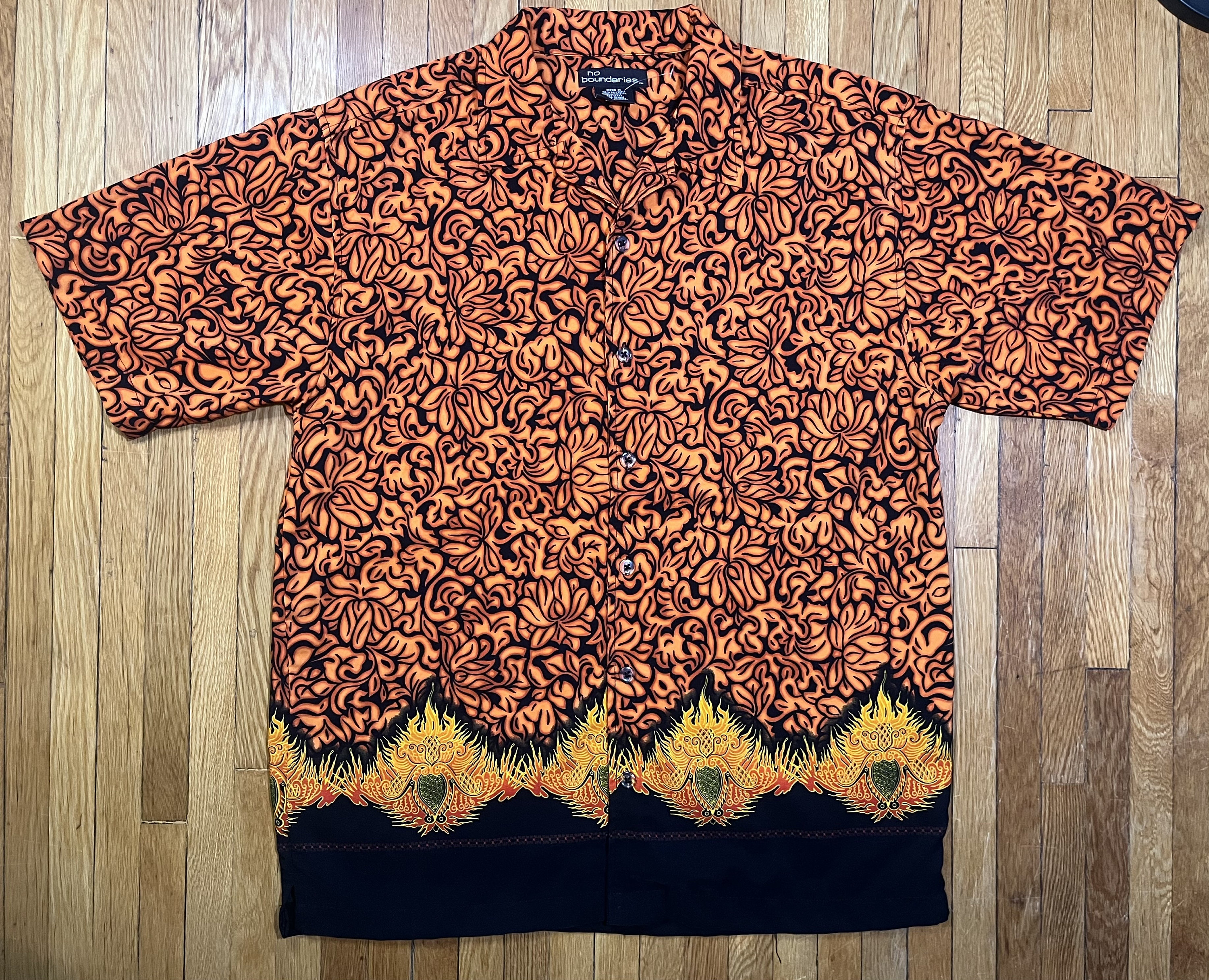 LIURA BURNING FLAIR VIPパス・ブロマイド・Tシャツセット Y2K M No Boundaries Button Down Collar Shirt Abstract Flame