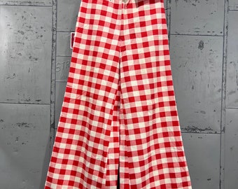 26x32 70s red plaid Bell Bottoms Jeans hippy mod disco flares Elephant Leg gingham