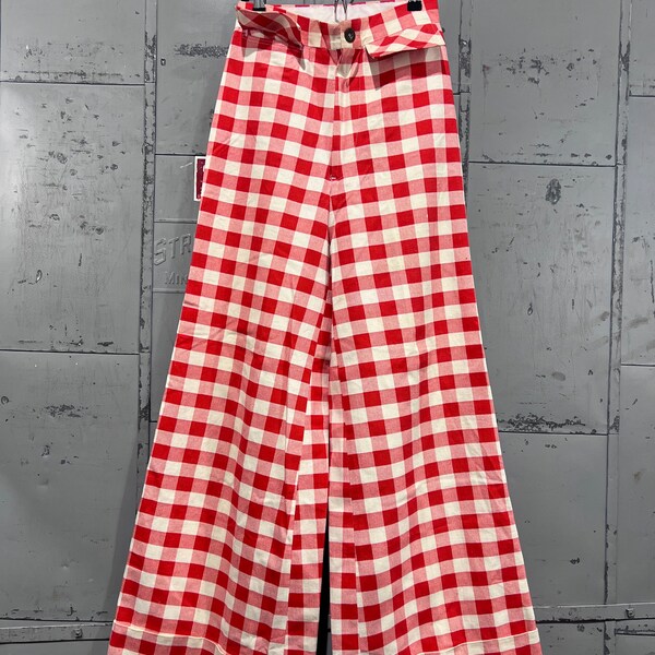 26x32 70s red plaid Bell Bottoms Jeans hippy mod disco flares Elephant Leg gingham