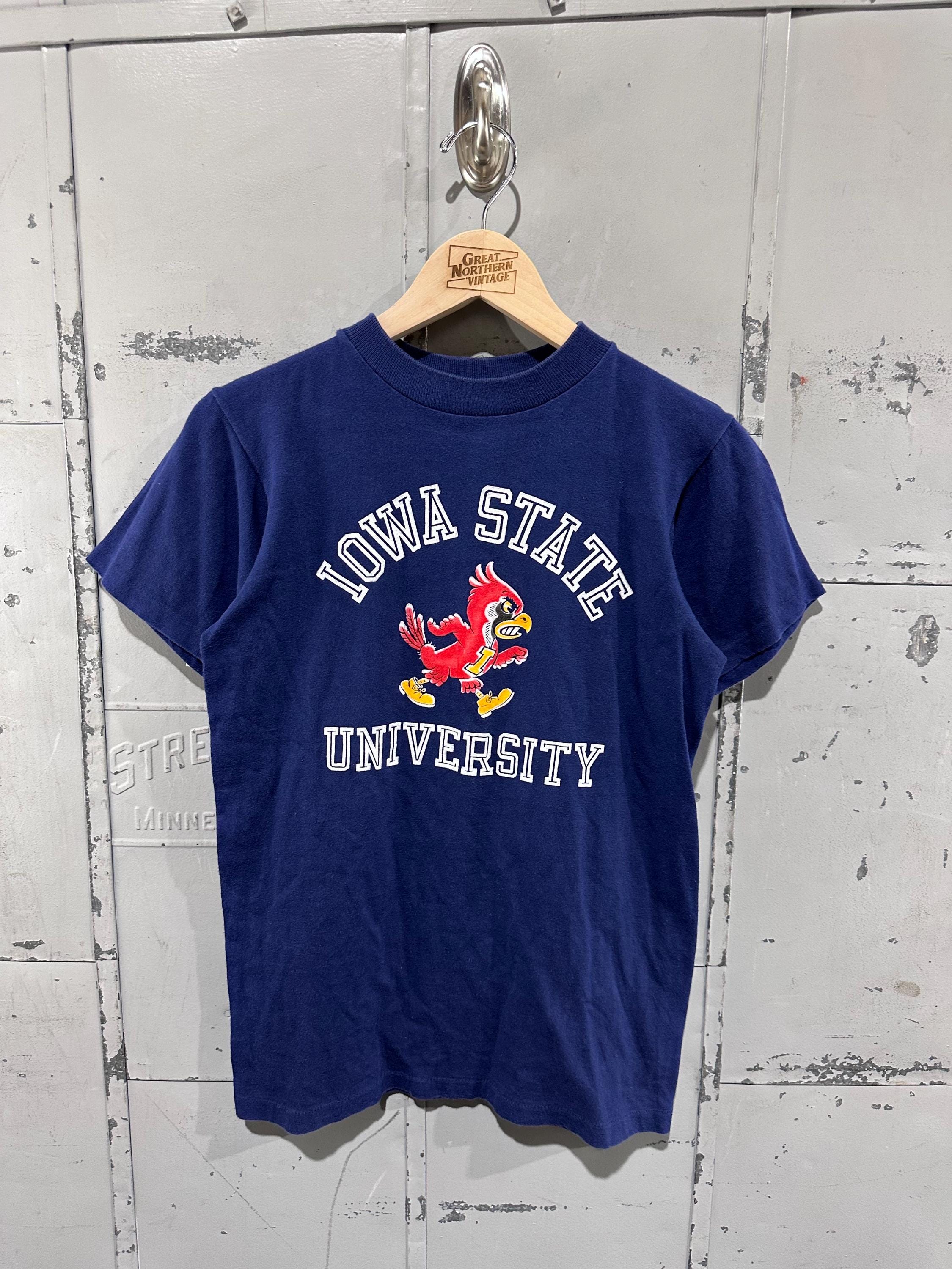 True Vintage Navy 70s Flock Print Iowa State Colligate Americana