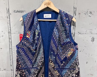 Colete vintage Matisse retrabalhado em patchwork multicolorido estilo colcha estilo cottage core dos anos 90