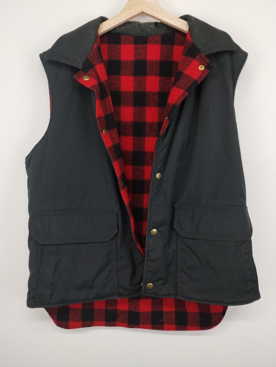 XL 80s Woolrich Reversible Plaid Vest Shacket Out… - image 3