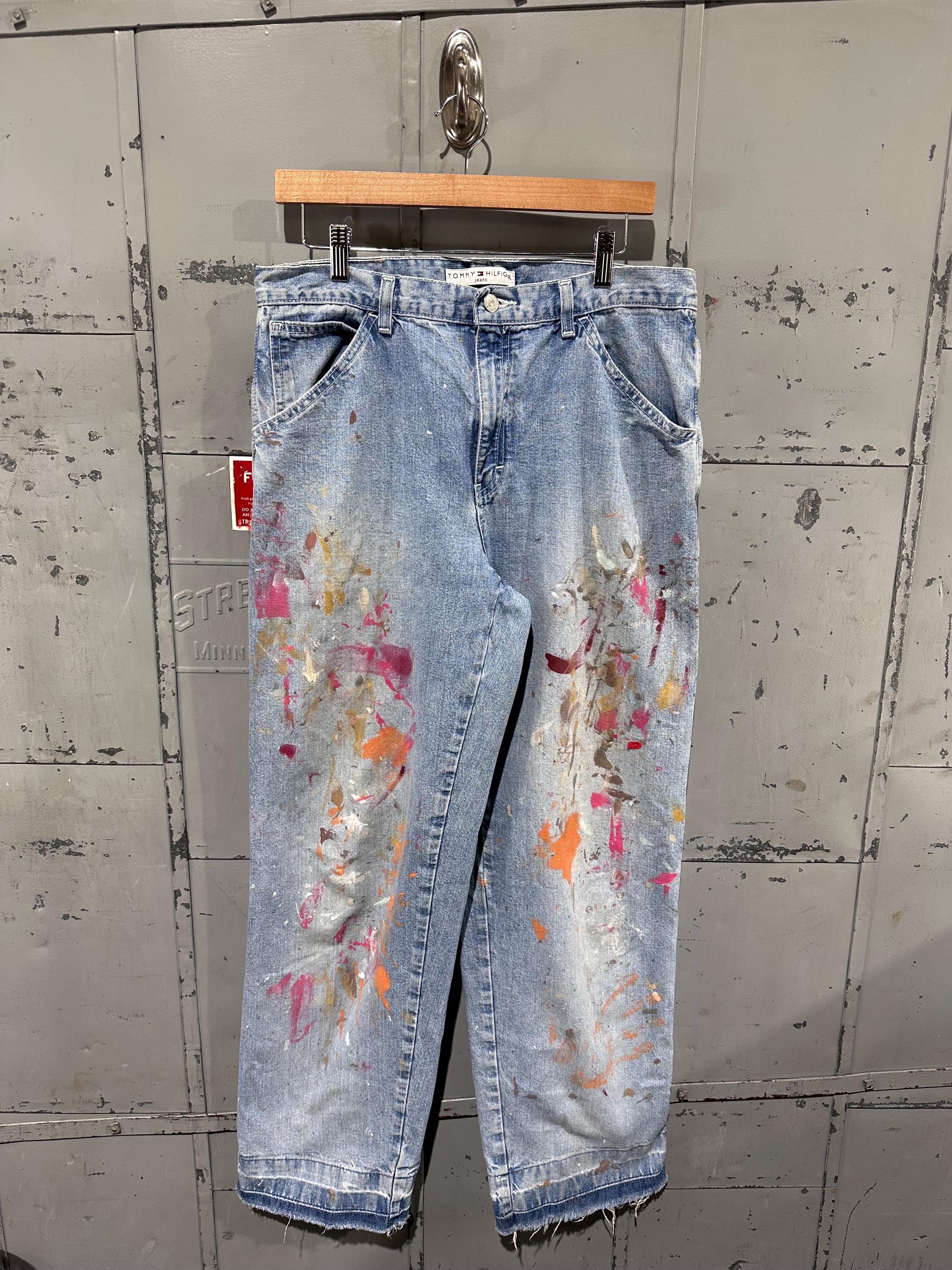 Y2k 2000s Tommy Hilfiger Denim Paint Splatter Utility Workwear 