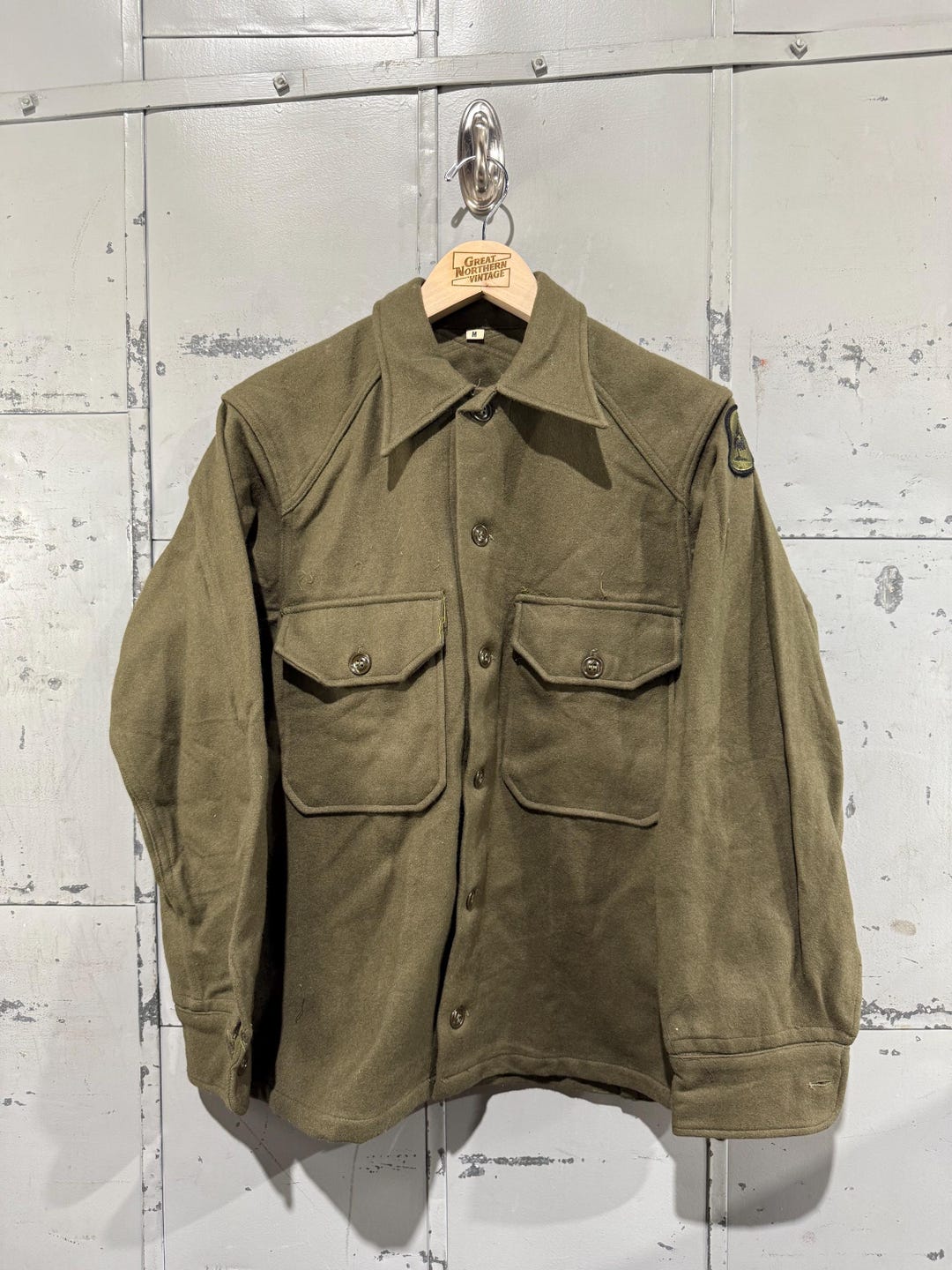 muslin Nylon / Wool 実寸XL 50s box Olive 108 OG Army US War Korean Shirt Field Wool M51 1950s Vintage shirt トップス