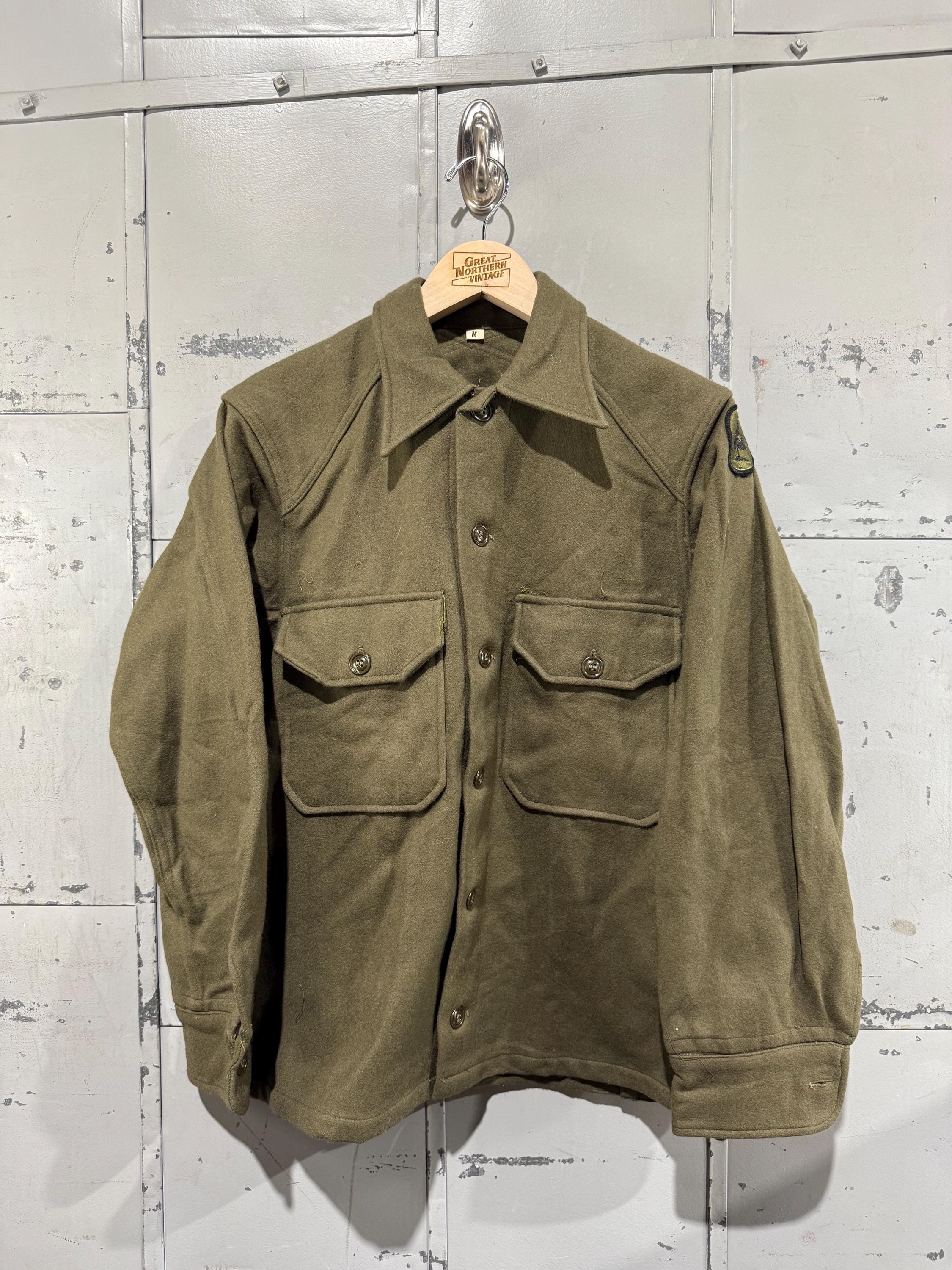 Vintage 1950s M51 Wool Field Shirt Korean War US Army OG 108 Olive