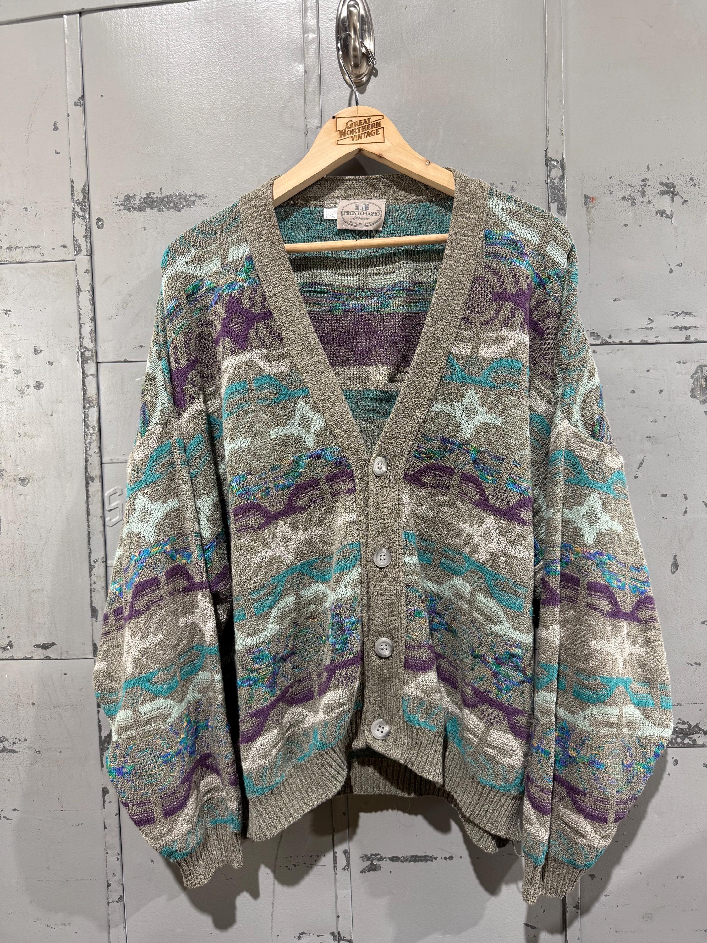 Vintage Pronto Uomo Cardigan Sweater Made in Italy Geometric 