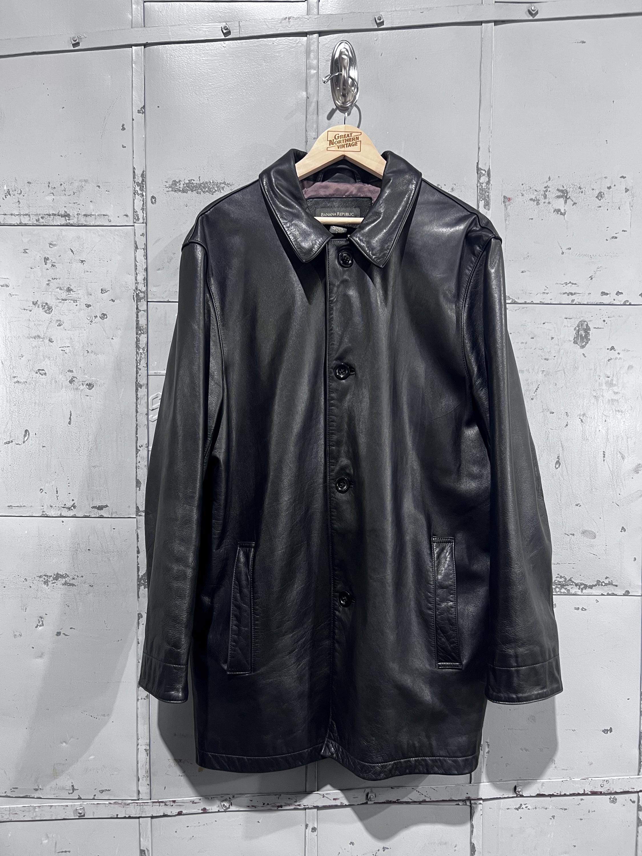 Large Vintage 90s Banana Republic Mid Length Leather Trench Large Vintage 90s Banana Republic Mid Length Leather Trench