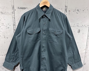 Camisa de trabajo utilitaria de chambray verde Lee Chetopa, estilo vintage auténtico de los años 60, talla mediana.