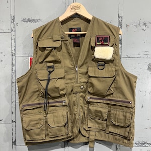 Large 70s 80s Cotton Fishing Vest  Eagle Claw fly fishing vest brown 1970s Multi-pocket Utility Vest