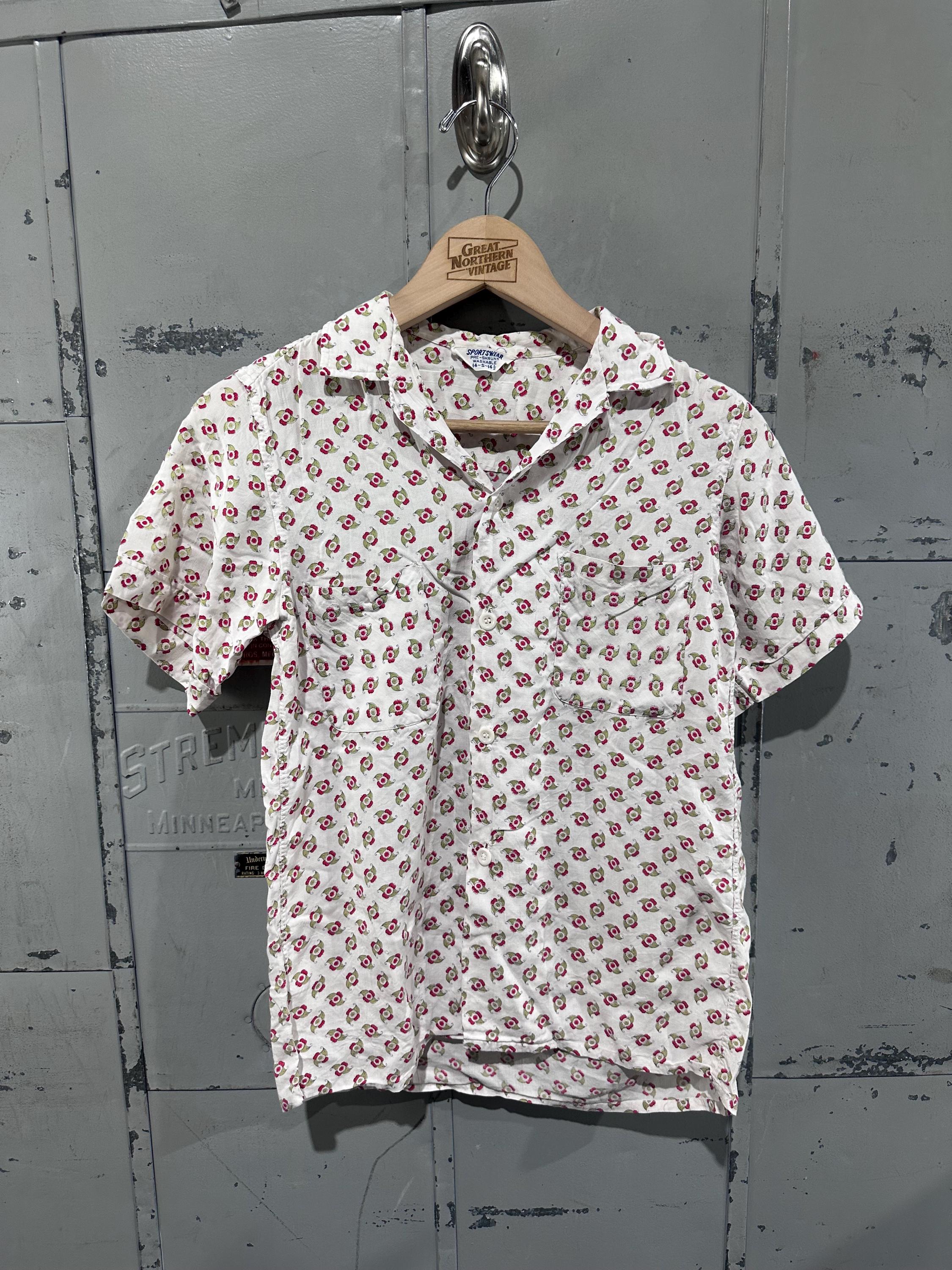 60s Sportswear Loop Collar Button up Shirt Short Sleeve Floral