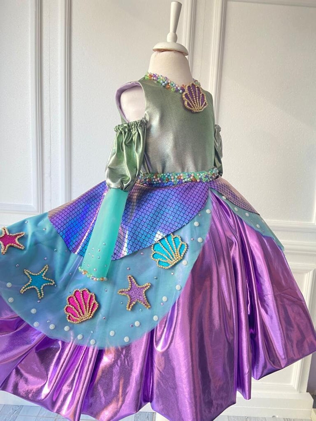 betsy and adams light purple dress with blue sequins Queendancer Women Sparkly Prom Slit dress to impress y2k Size:L (14) Neon Green