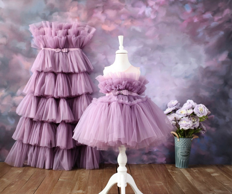 Purple Mother And Daughter Tulle Dress, Toddler Girl Gift, Princess Dress, Baby Shower Dress, Cinderella Dress, Mommy And Me Outfits 