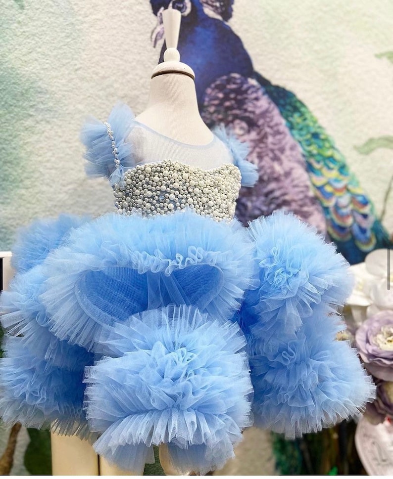 Sky Blue Baby Dress With Pearlsspecial Occasion Toddler Etsy