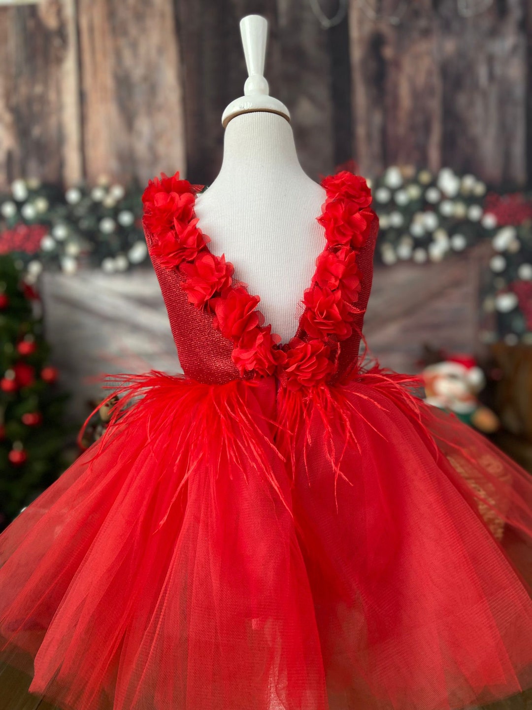 Red Tulle Toddler Dress, Princess Birthday Dress, Baby Wedding Dress