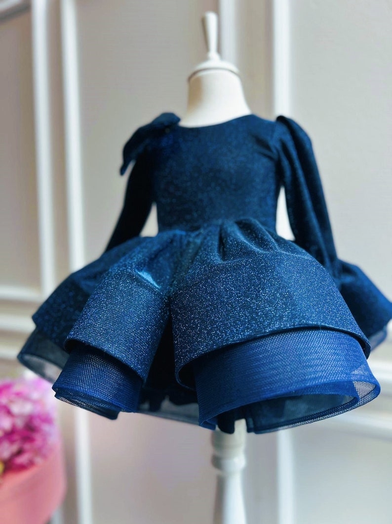 Blue Glitter Birthday Dress Special Occasion Toddler Dress Etsy