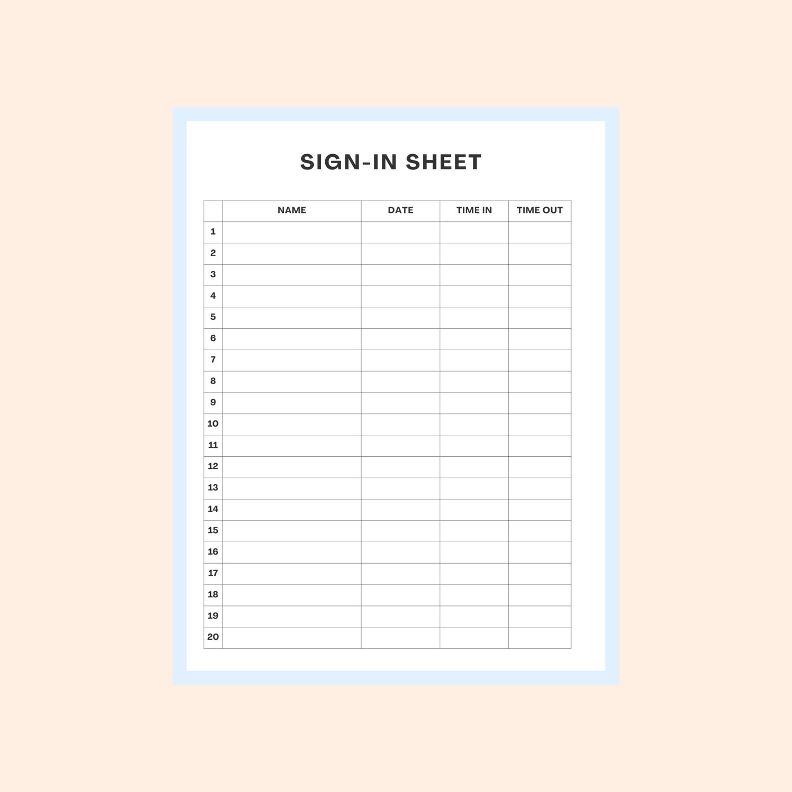 Printable Sign in Sheet, Sign in Sheet, Sign in and Sign Out Sheet Etsy