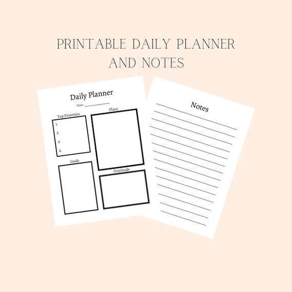 Printable Daily Planner With Notes Sheets Simple Daily Etsy