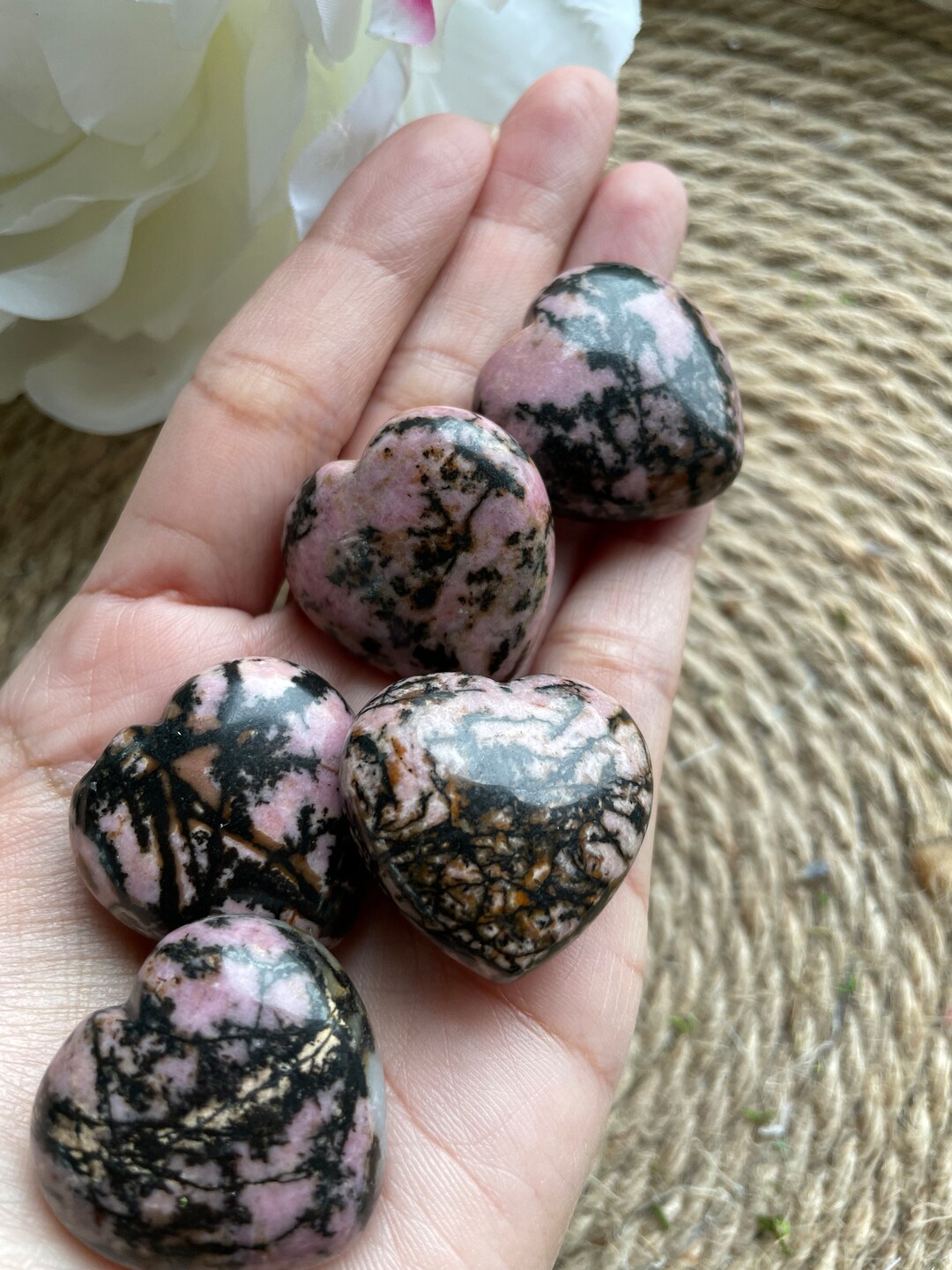 Cute Rhodonite Heart Carving Cute Small Healing Mineral Self Love Rock ...