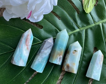 Blue Caribbean Calcite Tower: Crystal Obelisk Wand for Altar Decor