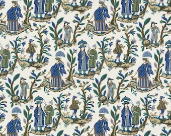ID No.48 Fabric by Cowtan & Tout 3,9M or 2,7M or by 1M Voyagers upholstery curtain cushion green blue beige crafts florals animal oriental