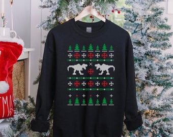 Ugly Christmas Sweater Santa Dinosaur Pullover - Etsy