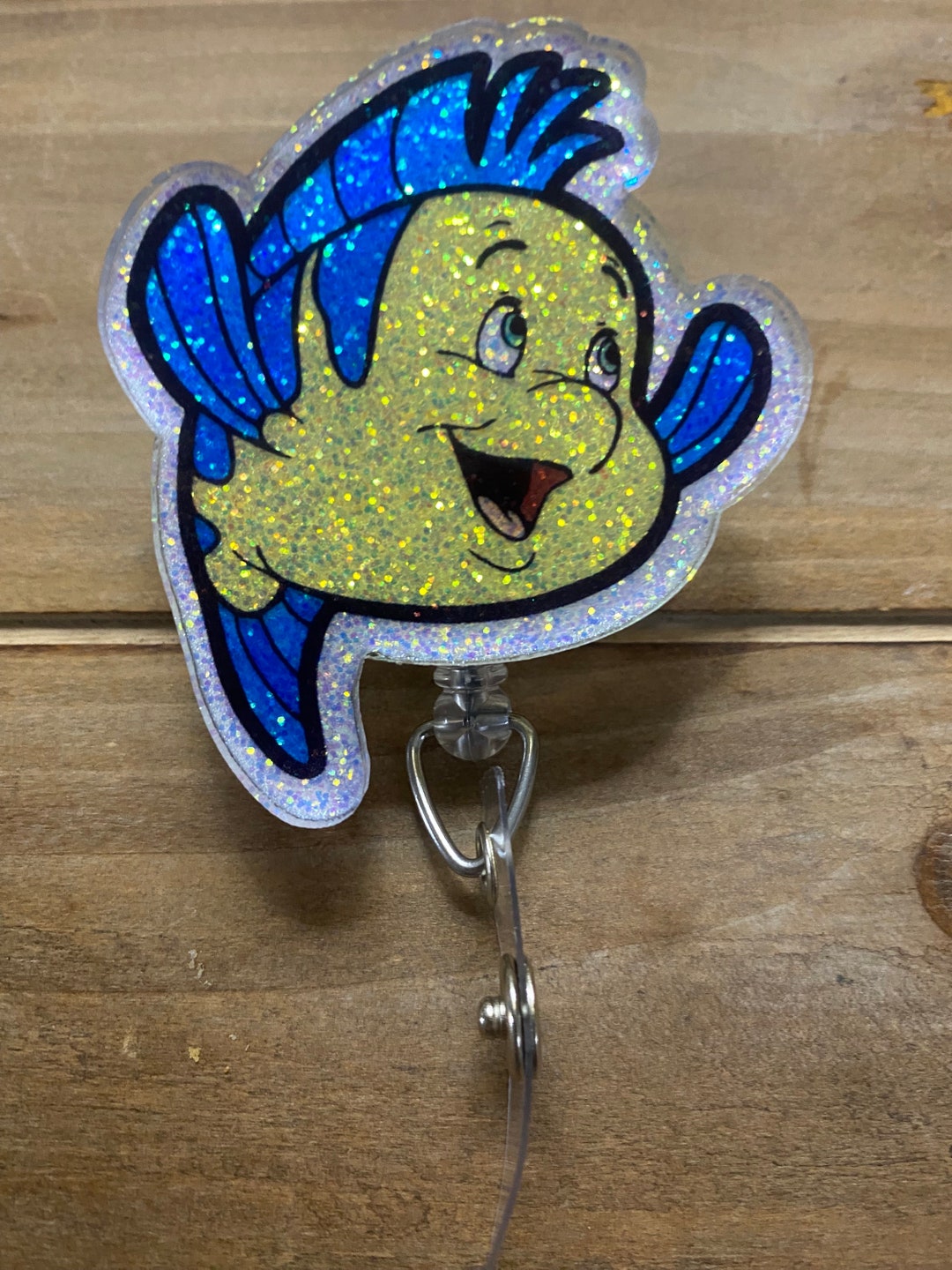 Flounder Little Mermaid Badge Reel Flounder Character Badge Etsy