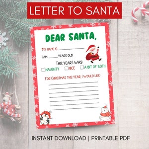 Letter to Santa, Dear Santa, Printable Letter to Santa, Christmas Wish List, Kid&#39;s Printable Letter to Santa, North Pole