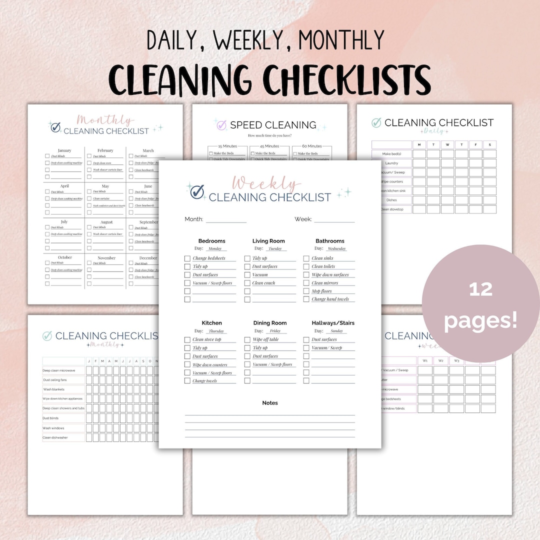 Cleaning Checklist, Home Cleaning Planner, Daily Weekly Monthly ...