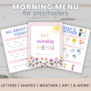 Preschool Morning Menu Printable, Homeschool Preschool, Preschool Worksheets, Homeschool Menu, Alphabet Printable