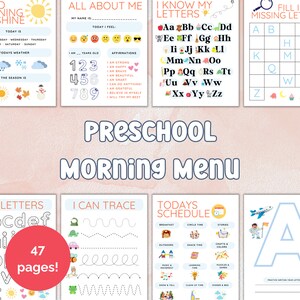 Preschool Morning Menu Printable, Homeschool Preschool, Preschool Worksheets, Homeschool Menu, Alphabet Printable