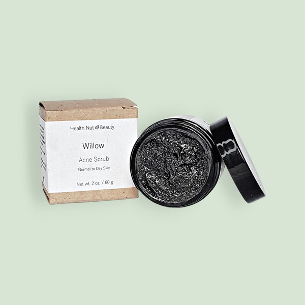 Willow Acne Scrub for Combination and Oily Skin, Acne Facial Scrub, Charcoal & Tea Tree Foaming Scrub, Natural Skincare, Clean Skin Care